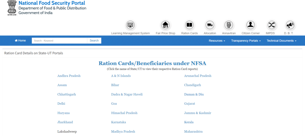 NFSA Ration Card Status